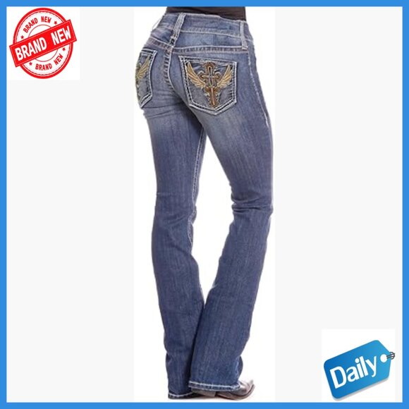 Stretchy Bootcut Jeans Mid Rise Curvy Fit Flare Leg Denim